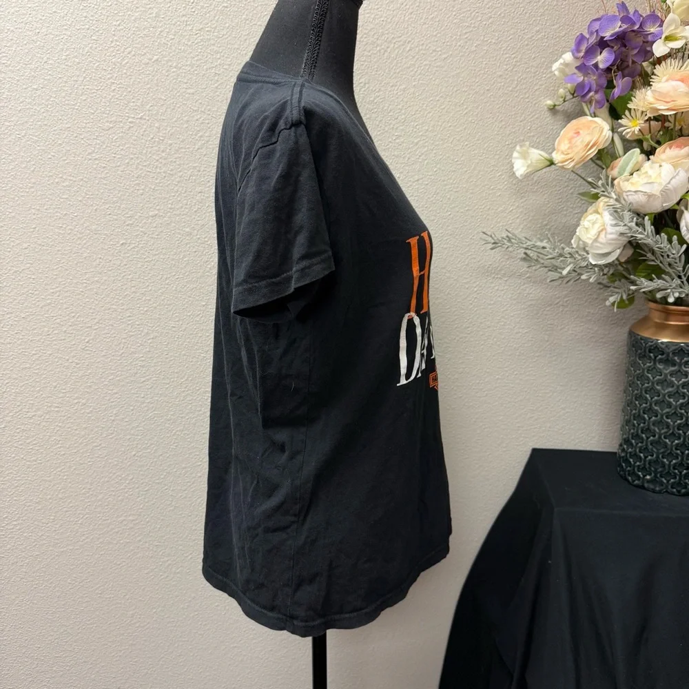 Harley Davidson Black Orange Graphic Logo Motorcycle Biker Tee Shirt L - Picture 6 of 10